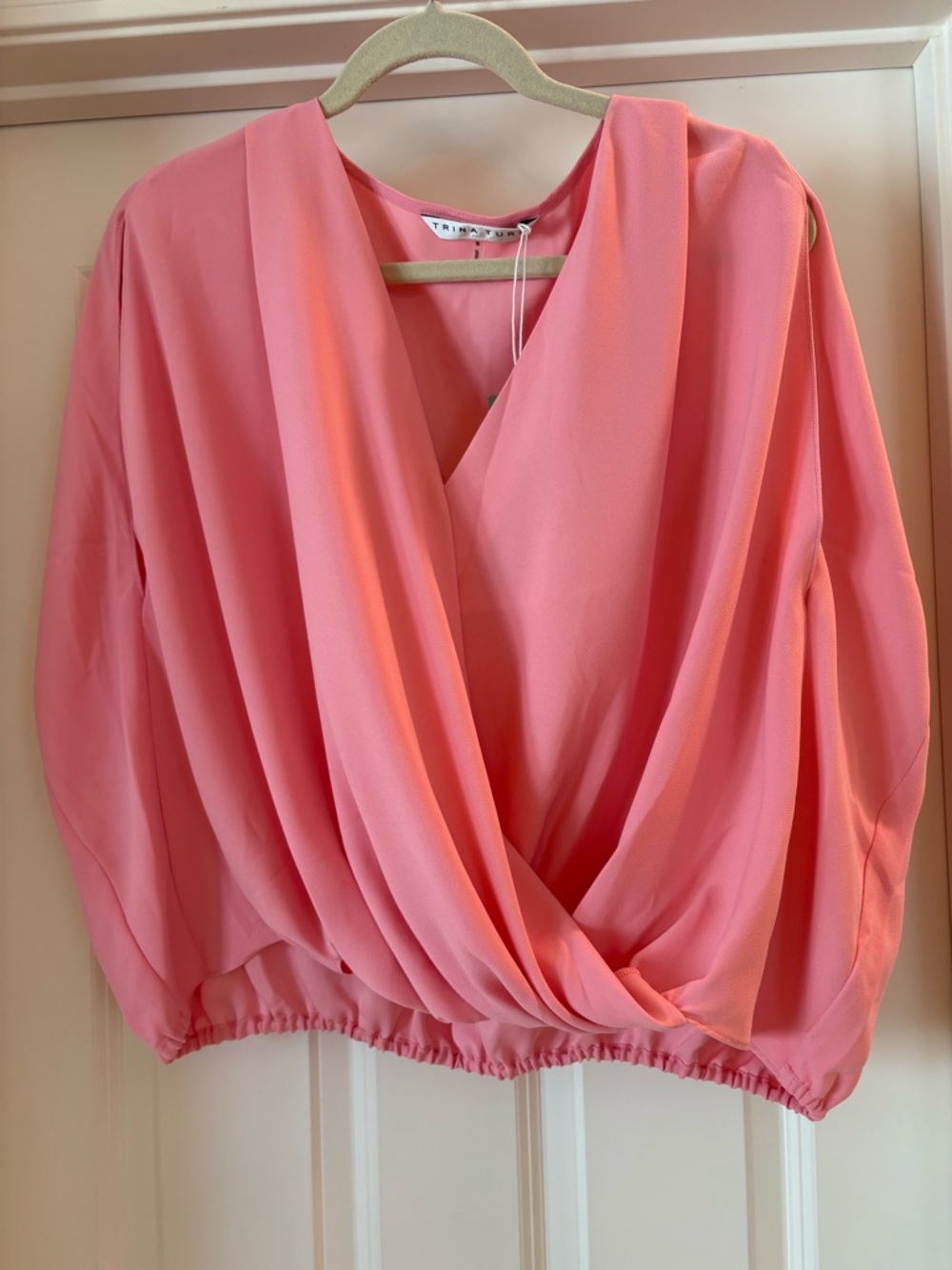 NWT Trina Turk Draped V-Neck Deep Well Top in pink, Size S